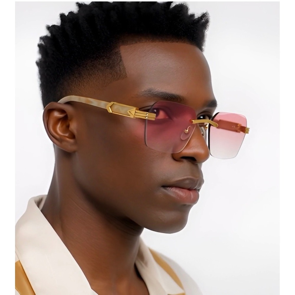 Mens Fashion Bold  Sunglasses Pink Gradient Gold Marble Arms UV400 Hip Hop Gafas